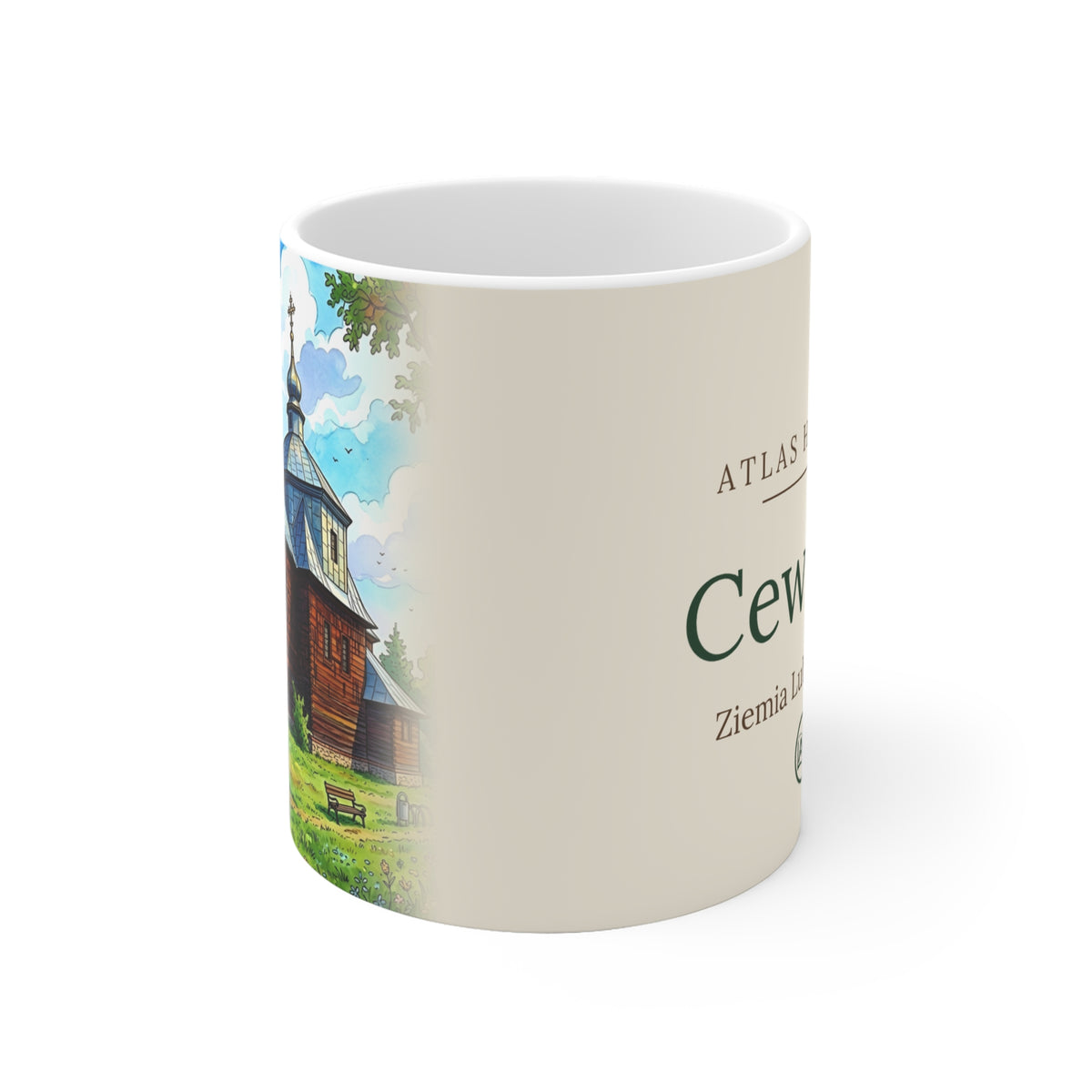 Kubek ceramiczny "Atlas Historii" - Cewków, drewniana cerkiew